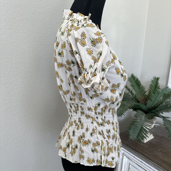 Daisy Floral Print Ruched Blouse Puff Sleeves Juniors XL Right Hippie Blouse - Picture 5 of 11